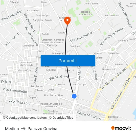 Medina to Palazzo Gravina map