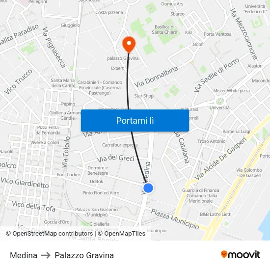 Medina to Palazzo Gravina map