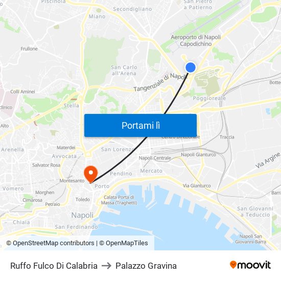 Ruffo Fulco Di Calabria to Palazzo Gravina map