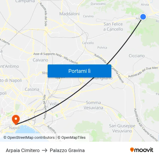 Arpaia Cimitero to Palazzo Gravina map