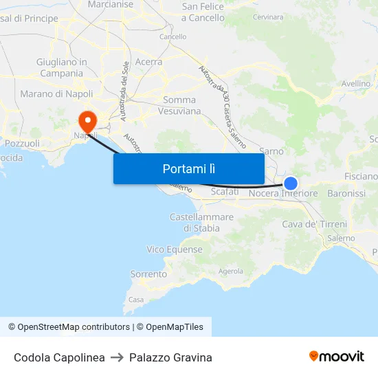 Codola Capolinea to Palazzo Gravina map