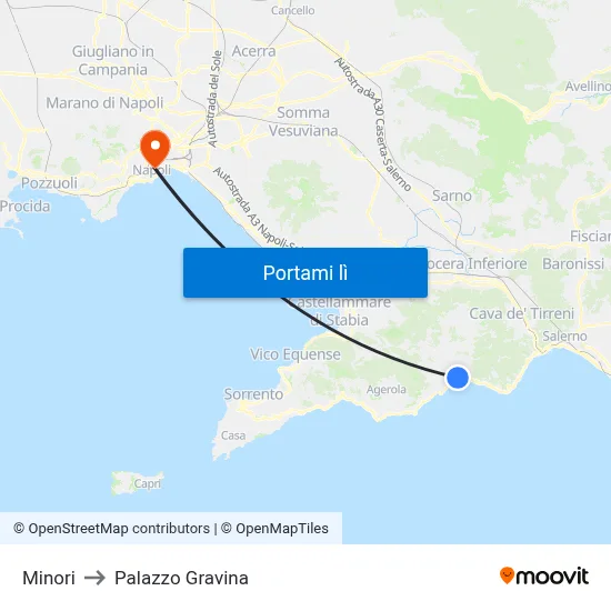 Minori to Palazzo Gravina map