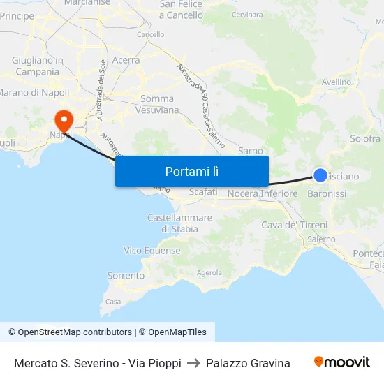 Mercato S. Severino - Via Pioppi to Palazzo Gravina map