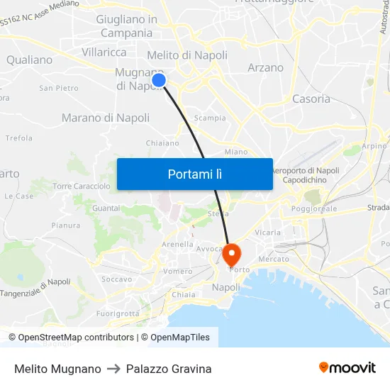 Melito Mugnano to Palazzo Gravina map