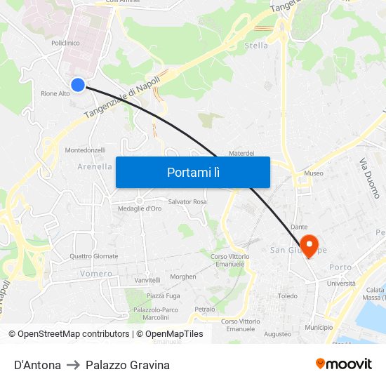 D'Antona to Palazzo Gravina map