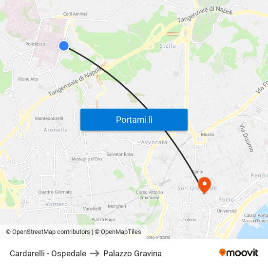 Cardarelli - Ospedale to Palazzo Gravina map