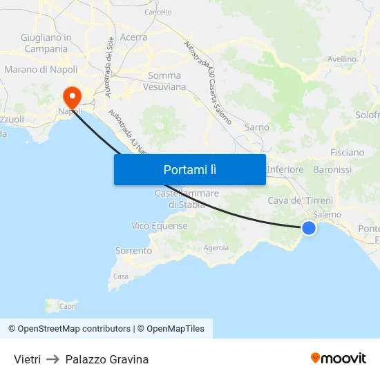 Vietri to Palazzo Gravina map