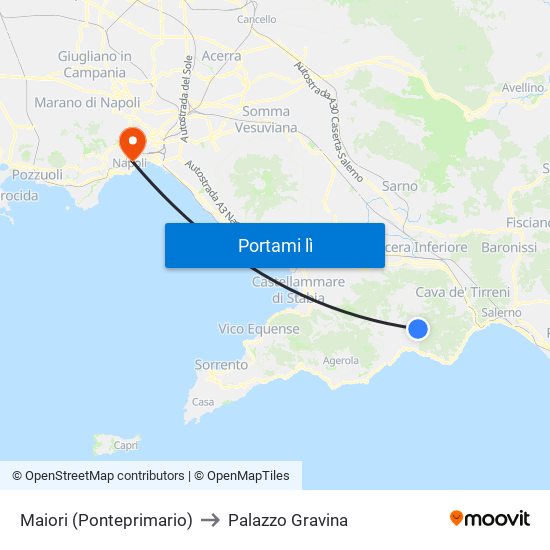 Maiori (Ponteprimario) to Palazzo Gravina map