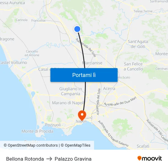 Bellona Rotonda to Palazzo Gravina map