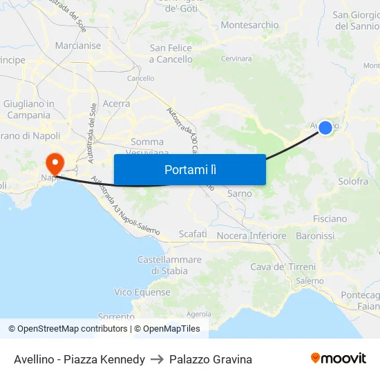 Avellino - Piazza Kennedy to Palazzo Gravina map