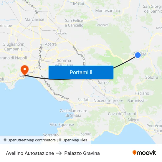 Avellino Autostazione to Palazzo Gravina map