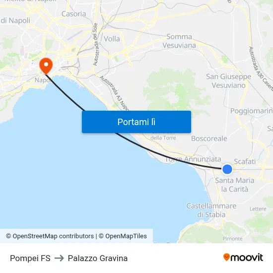 Pompei FS to Palazzo Gravina map