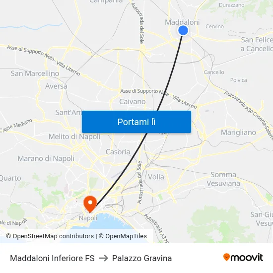 Maddaloni Inferiore FS to Palazzo Gravina map