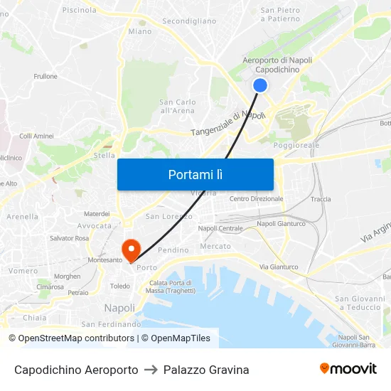 Capodichino Aeroporto to Palazzo Gravina map