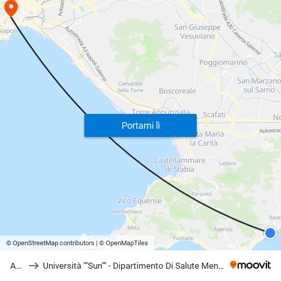 Amalfi to Università ""Sun"" - Dipartimento Di Salute Mentale, Fisica E Medicina Preventiva map