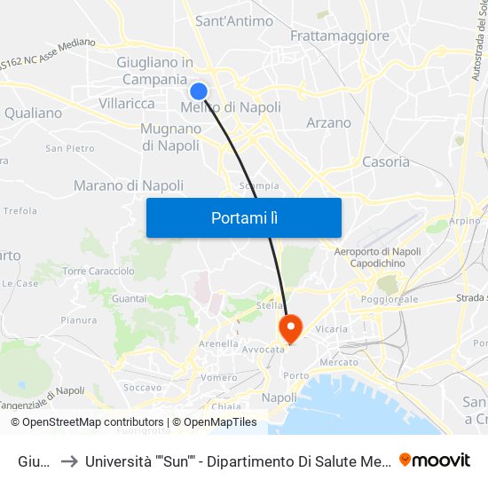 Giugliano to Università ""Sun"" - Dipartimento Di Salute Mentale, Fisica E Medicina Preventiva map