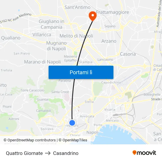 Quattro Giornate to Casandrino map