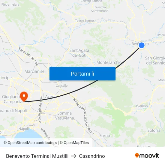 Benevento Terminal Mustilli to Casandrino map