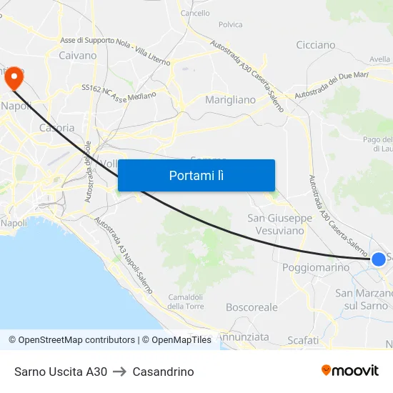 Sarno Uscita A30 to Casandrino map