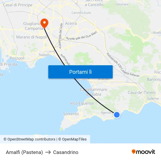 Amalfi (Pastena) to Casandrino map
