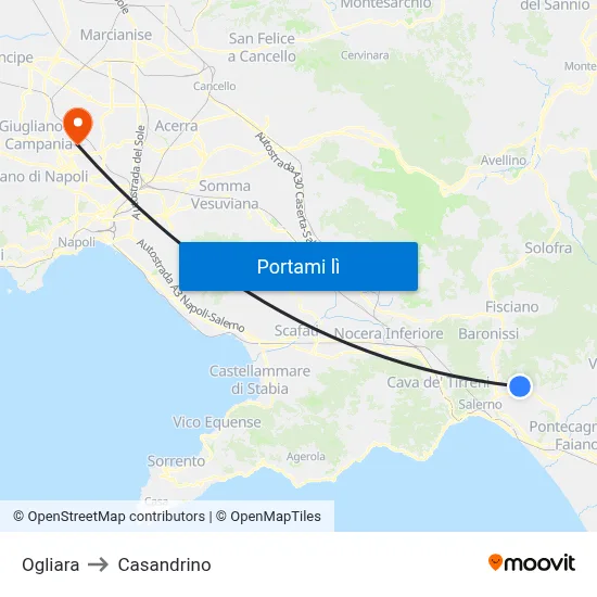 Ogliara to Casandrino map
