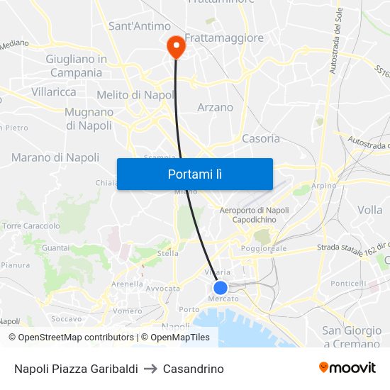 Napoli Piazza Garibaldi to Casandrino map