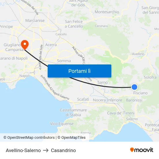 Avellino-Salerno to Casandrino map