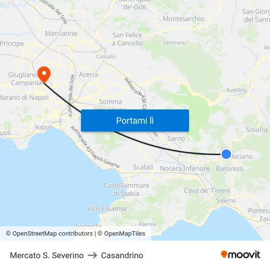 Mercato S. Severino to Casandrino map