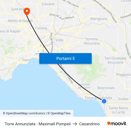 Torre Annunziata - Maximall Pompeii to Casandrino map