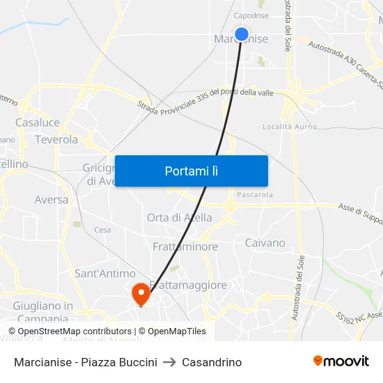 Marcianise - Piazza Buccini to Casandrino map