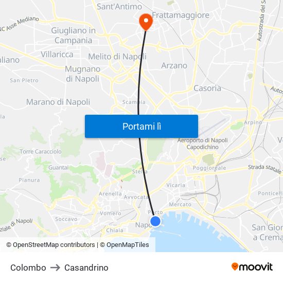 Colombo to Casandrino map