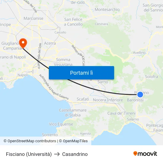 Fisciano (Università) to Casandrino map