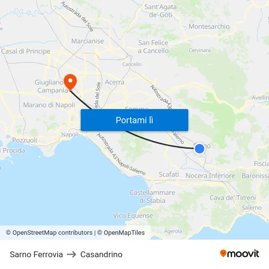 Sarno Ferrovia to Casandrino map