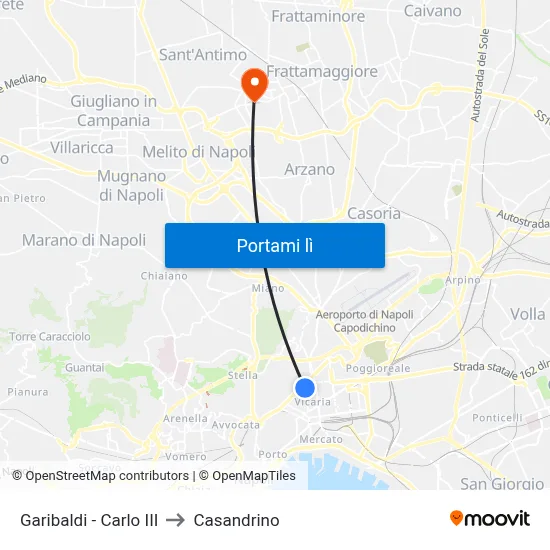 Garibaldi - Carlo III to Casandrino map