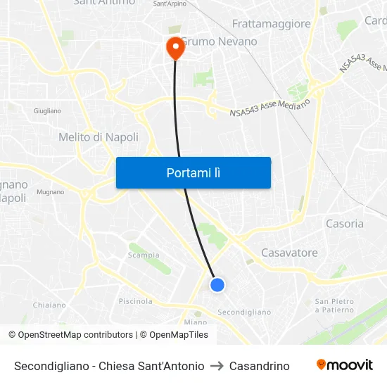 Secondigliano - Chiesa Sant'Antonio to Casandrino map