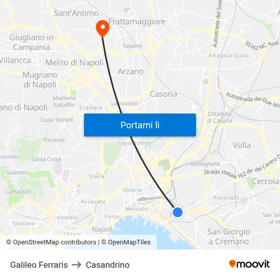Galileo Ferraris to Casandrino map