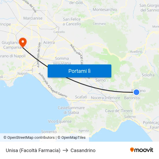 Unisa (Facoltà Farmacia) to Casandrino map