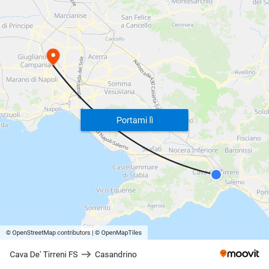 Cava De' Tirreni FS to Casandrino map