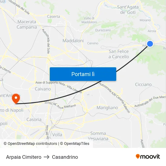 Arpaia Cimitero to Casandrino map