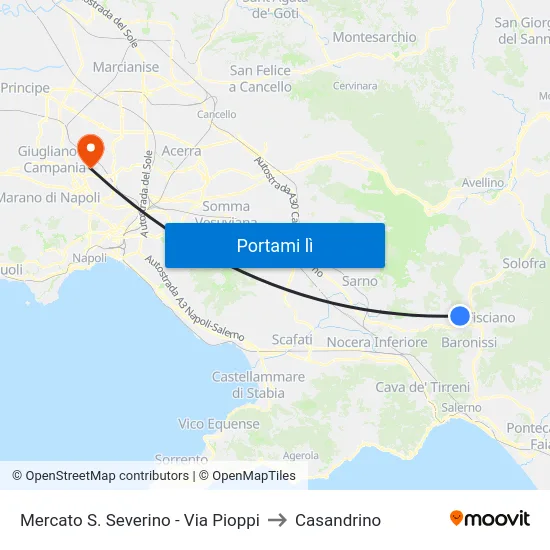 Mercato S. Severino - Via Pioppi to Casandrino map