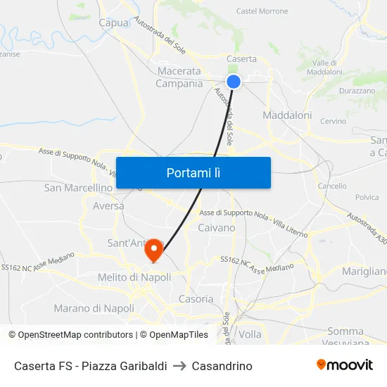 Caserta FS - Piazza Garibaldi to Casandrino map