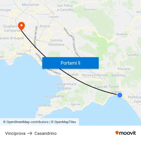 Vinciprova to Casandrino map