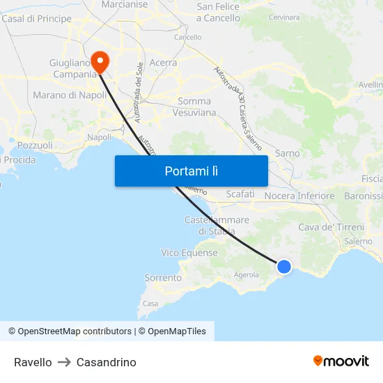 Ravello to Casandrino map