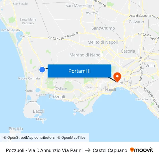 Pozzuoli  - Via D'Annunzio Via Parini to Castel Capuano map