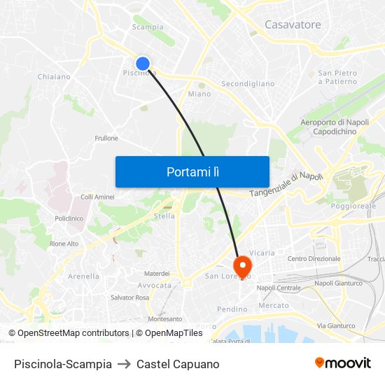 Piscinola-Scampia to Castel Capuano map