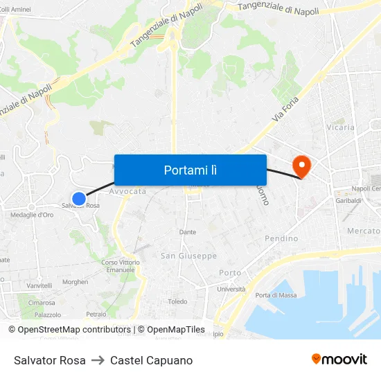 Salvator Rosa to Castel Capuano map