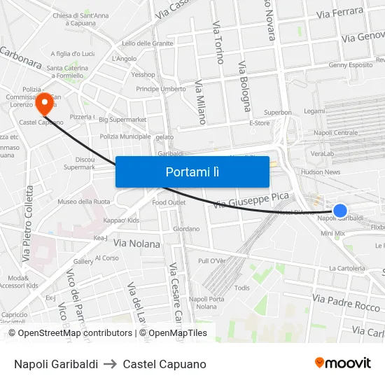 Napoli Garibaldi to Castel Capuano map