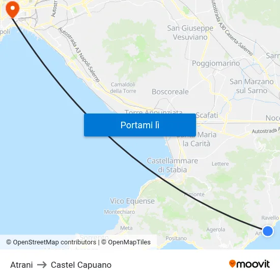 Atrani to Castel Capuano map