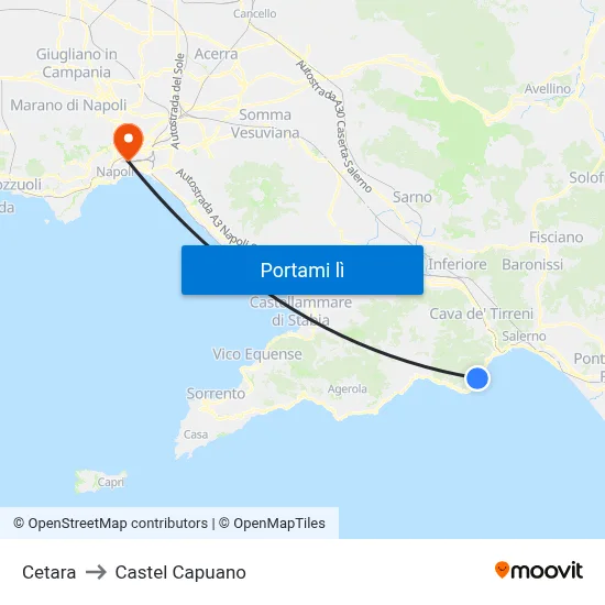 Cetara to Castel Capuano map
