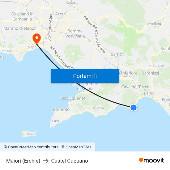 Maiori (Erchie) to Castel Capuano map